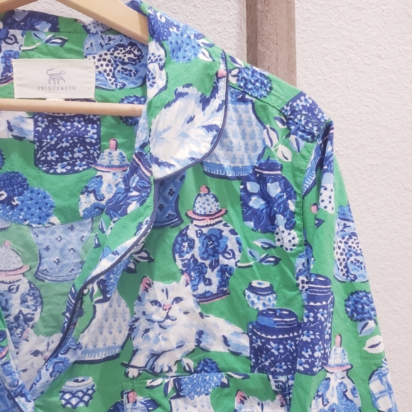 Printfresh Organic Cotton Fancy Cat Print Pajama Top Size Small - Picture 7 of 10